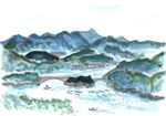 水彩画/鵜倉団地に臨む